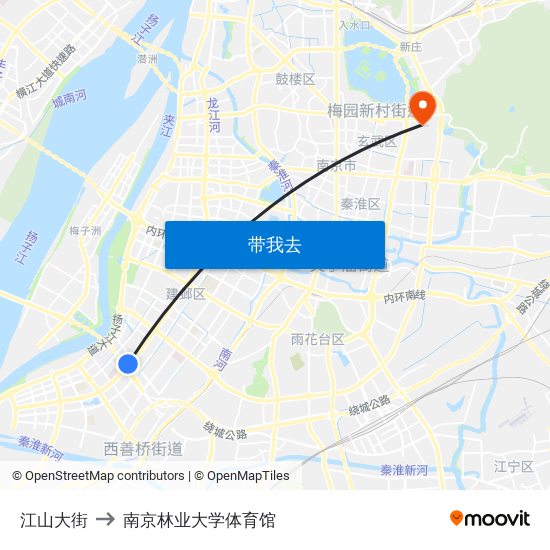 江山大街 to 南京林业大学体育馆 map