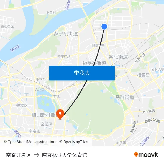 南京开发区 to 南京林业大学体育馆 map