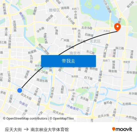 应天大街 to 南京林业大学体育馆 map