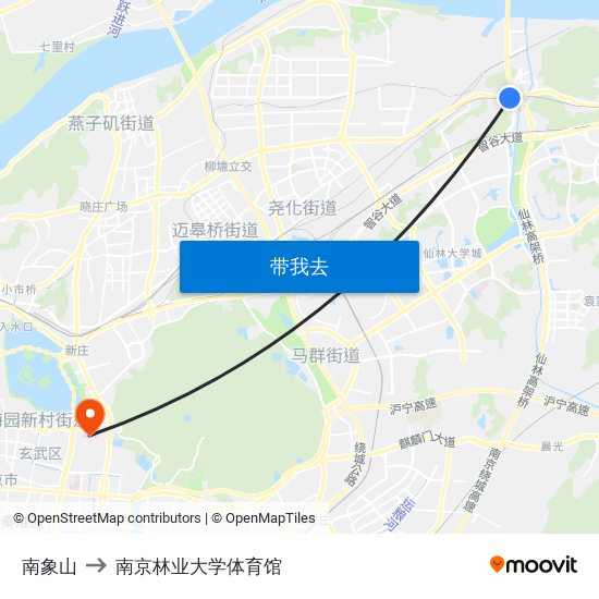 南象山 to 南京林业大学体育馆 map