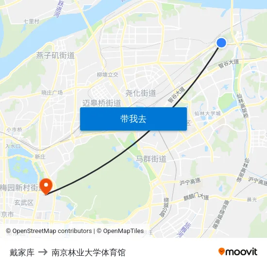 戴家库 to 南京林业大学体育馆 map