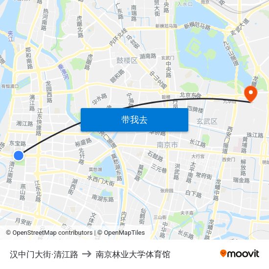 汉中门大街·清江路 to 南京林业大学体育馆 map