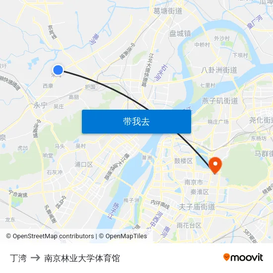 丁湾 to 南京林业大学体育馆 map