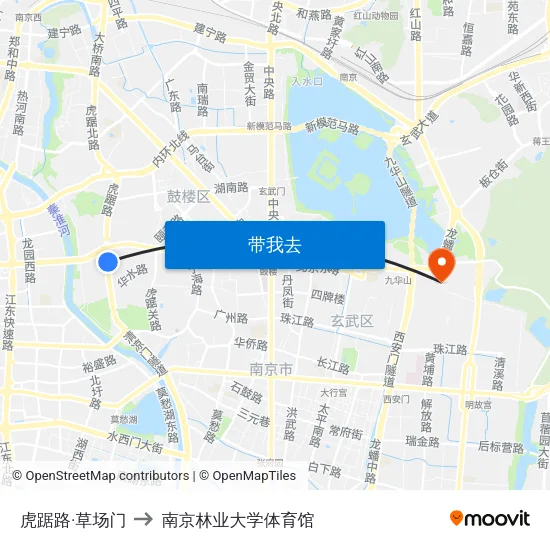 虎踞路·草场门 to 南京林业大学体育馆 map