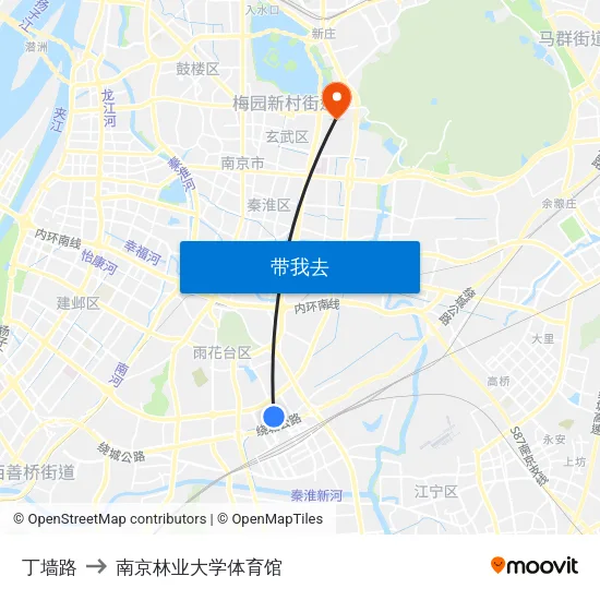 丁墙路 to 南京林业大学体育馆 map