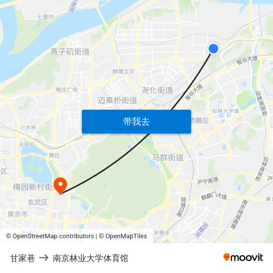 甘家巷 to 南京林业大学体育馆 map