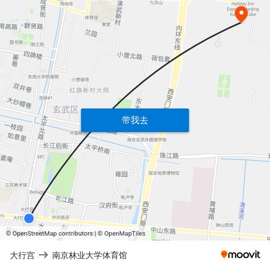 大行宫 to 南京林业大学体育馆 map
