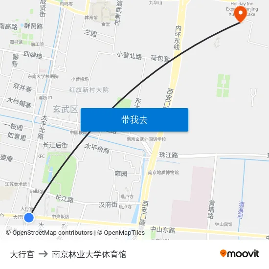 大行宫 to 南京林业大学体育馆 map