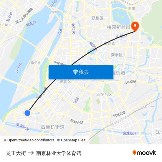 龙王大街 to 南京林业大学体育馆 map