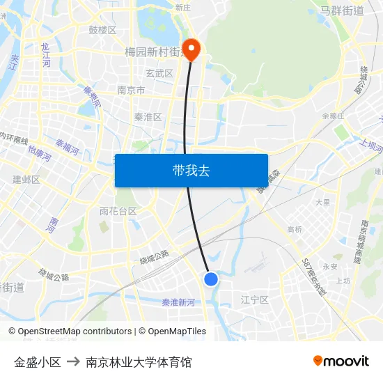 金盛小区 to 南京林业大学体育馆 map
