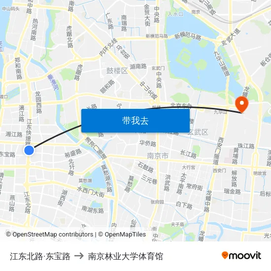 江东北路·东宝路 to 南京林业大学体育馆 map