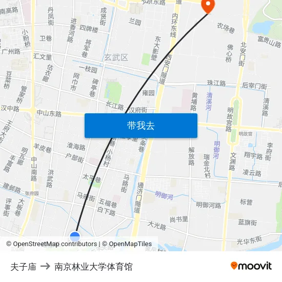 夫子庙 to 南京林业大学体育馆 map