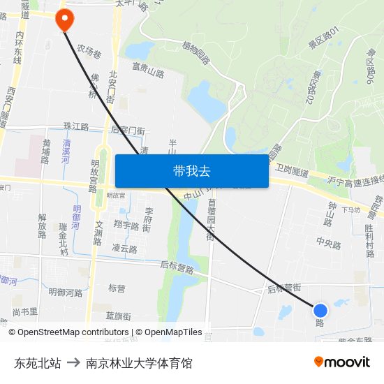 东苑北站 to 南京林业大学体育馆 map