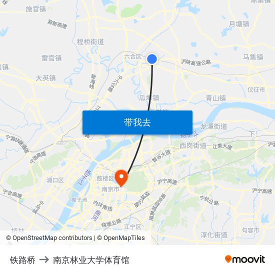 铁路桥 to 南京林业大学体育馆 map