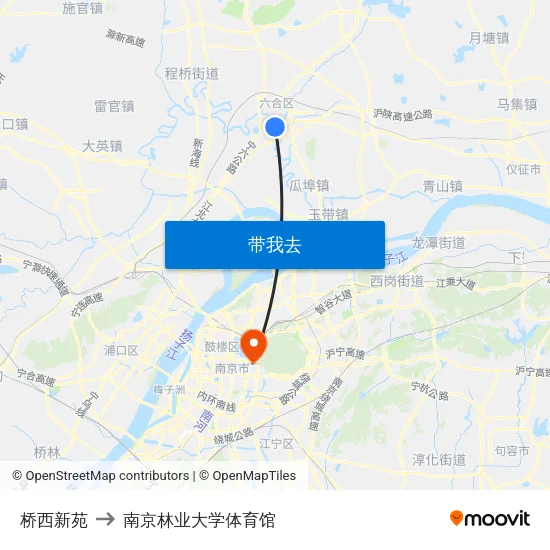 桥西新苑 to 南京林业大学体育馆 map