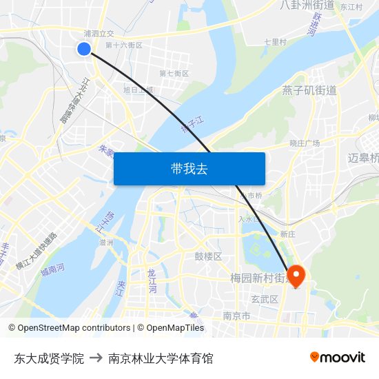 东大成贤学院 to 南京林业大学体育馆 map