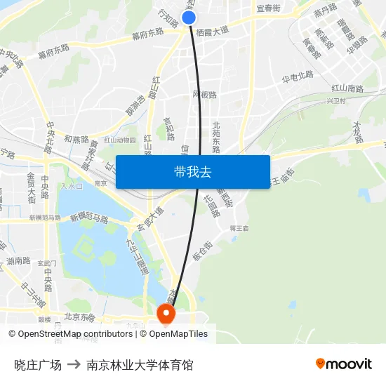 晓庄广场 to 南京林业大学体育馆 map