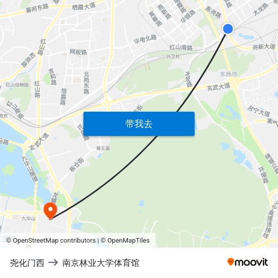 尧化门西 to 南京林业大学体育馆 map