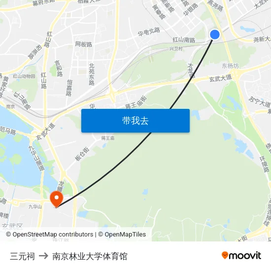三元祠 to 南京林业大学体育馆 map