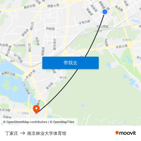 丁家庄 to 南京林业大学体育馆 map