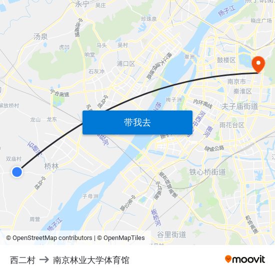 西二村 to 南京林业大学体育馆 map