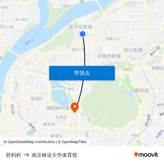 胜利村 to 南京林业大学体育馆 map