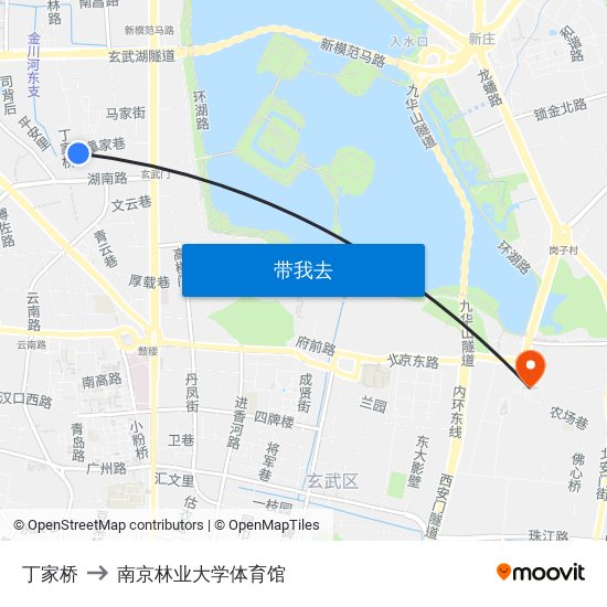丁家桥 to 南京林业大学体育馆 map