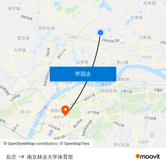后庄 to 南京林业大学体育馆 map