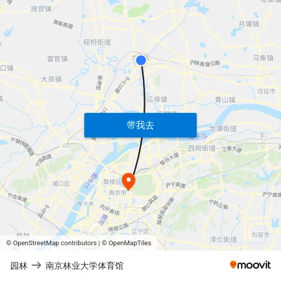 园林 to 南京林业大学体育馆 map