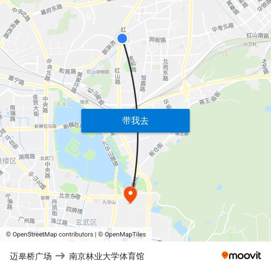 迈皋桥广场 to 南京林业大学体育馆 map