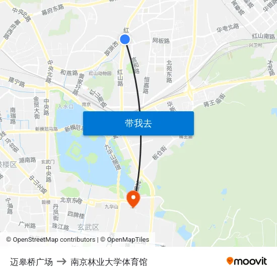 迈皋桥广场 to 南京林业大学体育馆 map