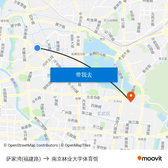 萨家湾(福建路) to 南京林业大学体育馆 map