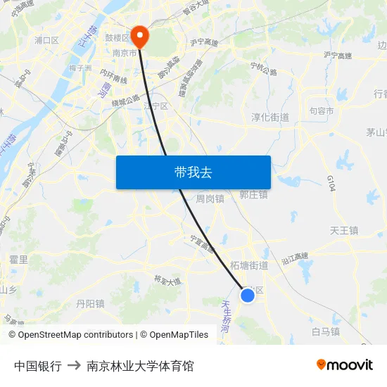 中国银行 to 南京林业大学体育馆 map