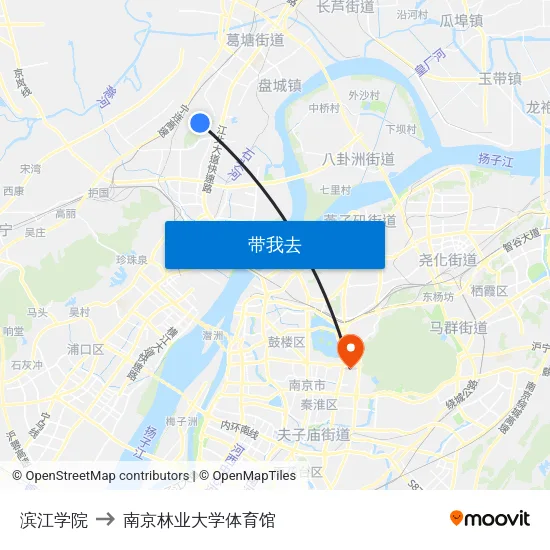 滨江学院 to 南京林业大学体育馆 map