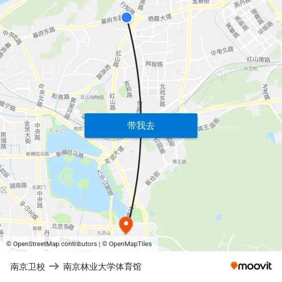 南京卫校 to 南京林业大学体育馆 map