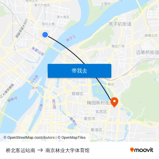 桥北客运站南 to 南京林业大学体育馆 map