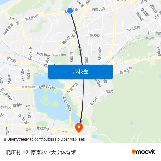 晓庄村 to 南京林业大学体育馆 map