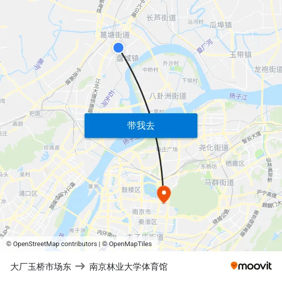 大厂玉桥市场东 to 南京林业大学体育馆 map