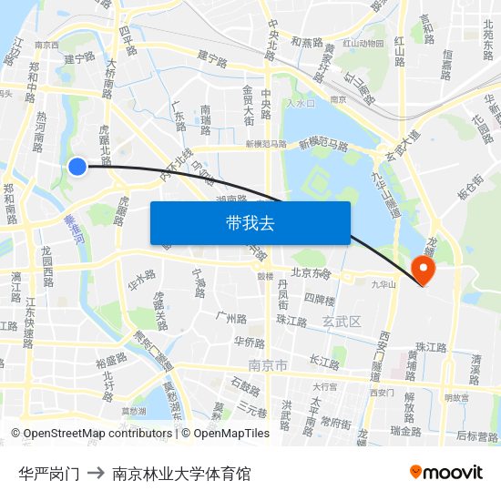 华严岗门 to 南京林业大学体育馆 map