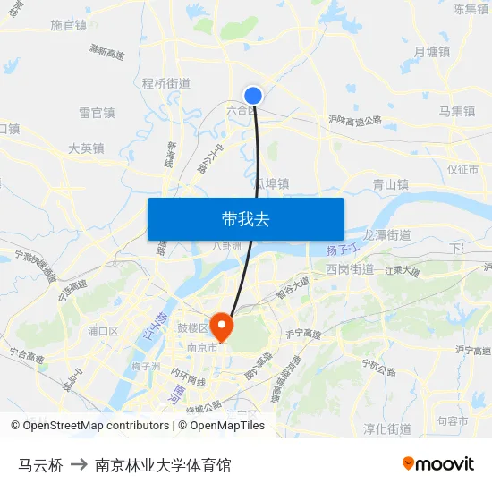 马云桥 to 南京林业大学体育馆 map