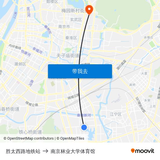 胜太西路地铁站 to 南京林业大学体育馆 map