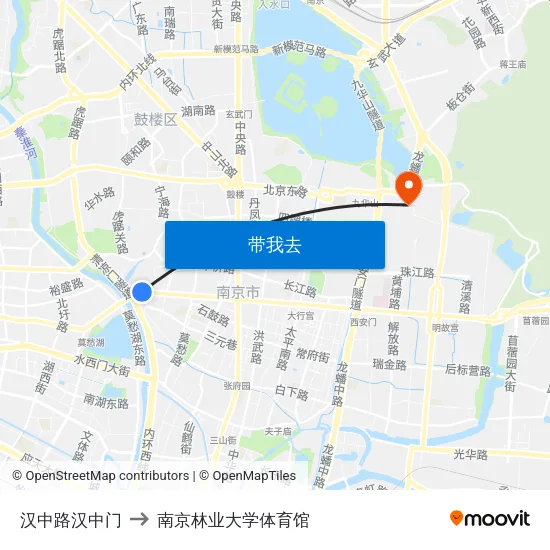 汉中路汉中门 to 南京林业大学体育馆 map