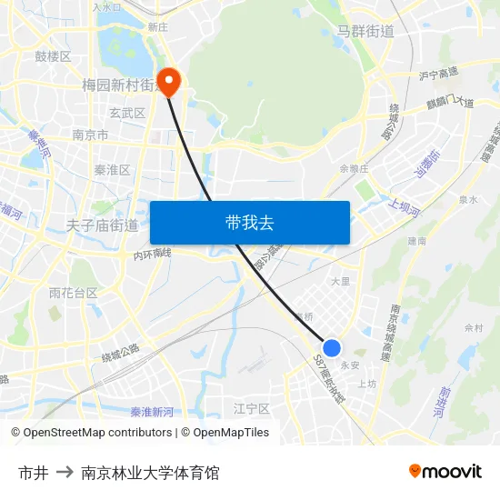 市井 to 南京林业大学体育馆 map