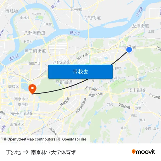 丁沙地 to 南京林业大学体育馆 map