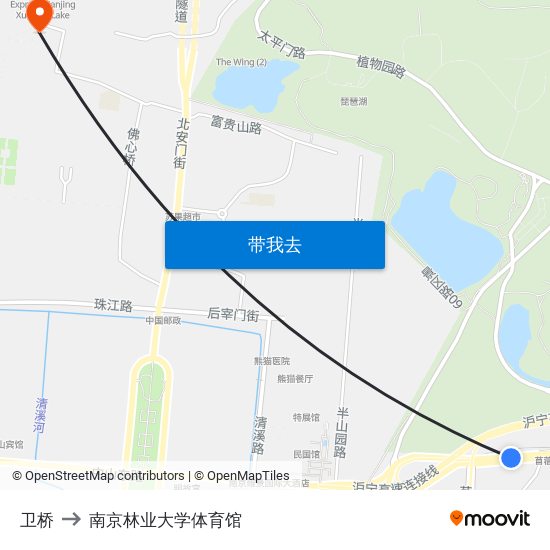 卫桥 to 南京林业大学体育馆 map