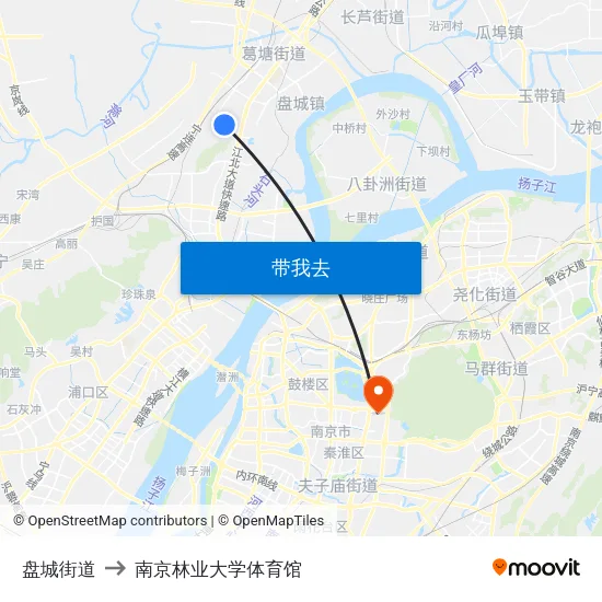 盘城街道 to 南京林业大学体育馆 map