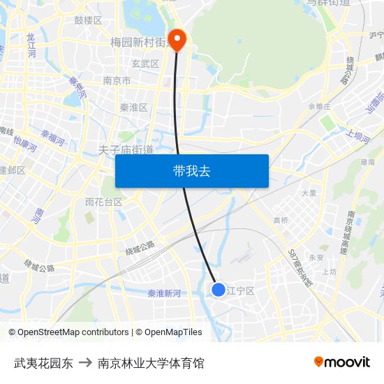 武夷花园东 to 南京林业大学体育馆 map