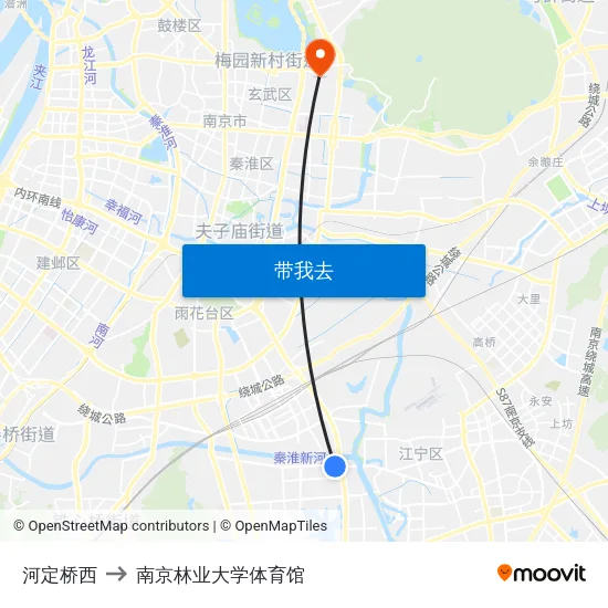 河定桥西 to 南京林业大学体育馆 map