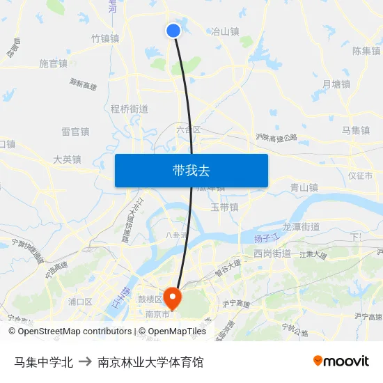 马集中学北 to 南京林业大学体育馆 map