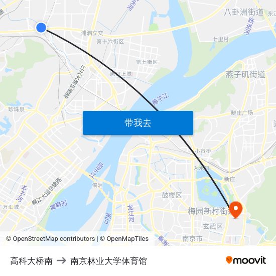 高科大桥南 to 南京林业大学体育馆 map